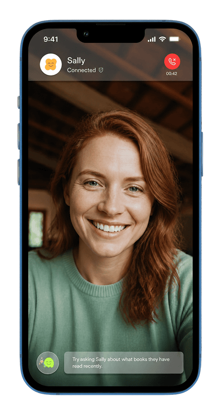 Twos in-call screen: a 1-on-1 video conversation in progress